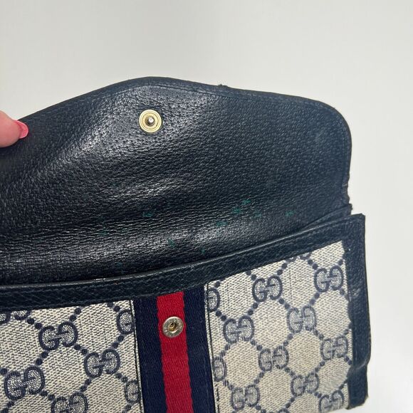 GUCCI Vintage Navy Supreme Web Ophidia Trifold Long Wallet Monogram FLAW 4 x 7.5 - Picture 11 of 12